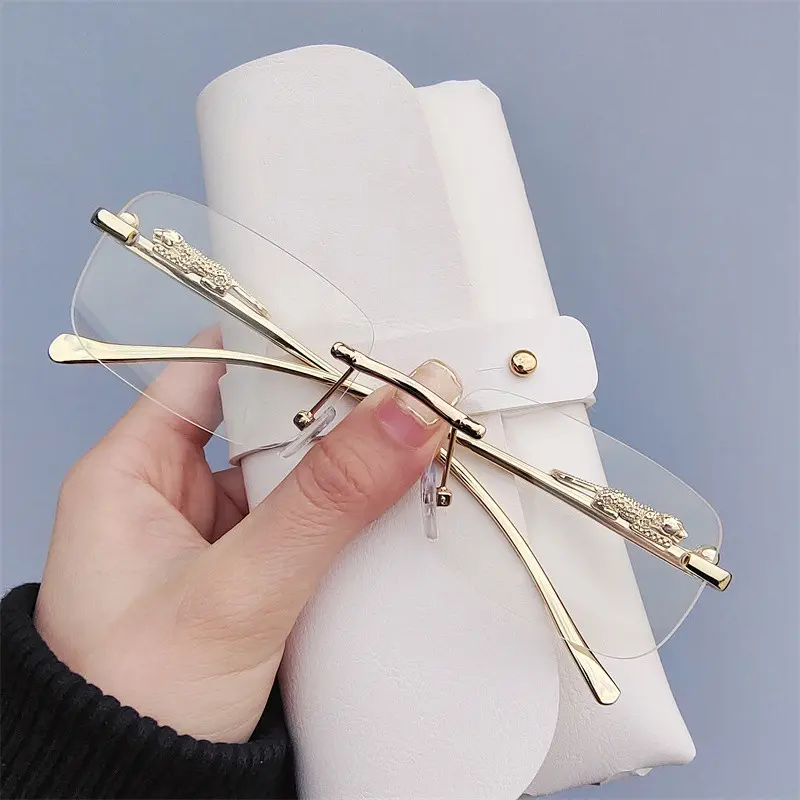 Kính kim loại thời trang khung vuông không viền, đa ống kính: bao gồm ống kính chống ánh sáng xanh và thay đổi màu sắc