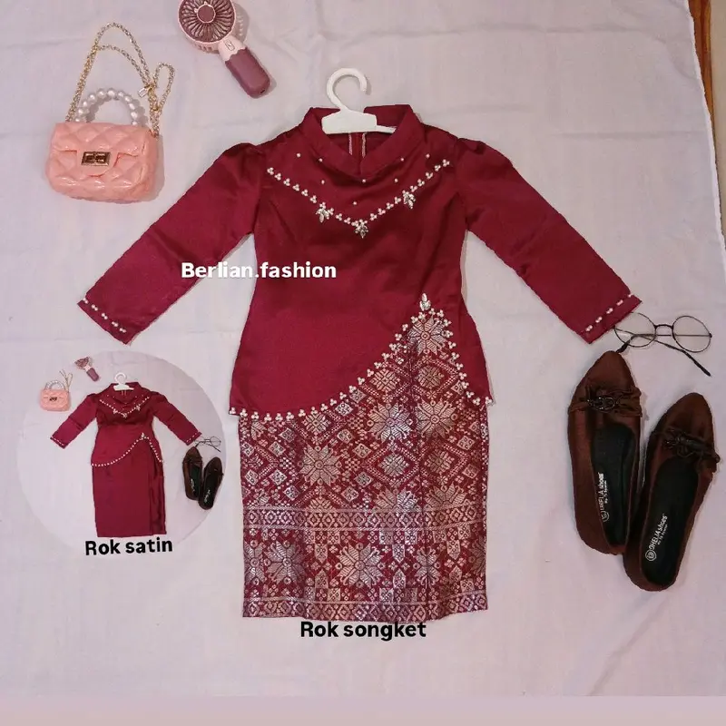 3 COD Termurah! Oneset anak melayu  baju dan rok songket dan rok satin perempuan cewek Malaysia look 1 sampai 13 tahun kurung pesta Baju setelan 0