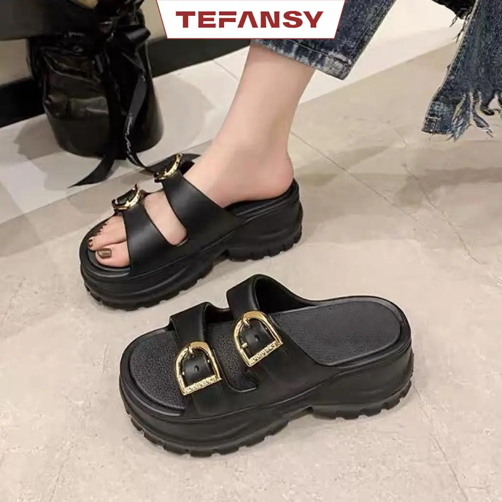 TEFANSY Sandal Wanita Kekinian Tinggi Sandal Fuji Wanita Wedges Korea Sandal Jelly Wanita Kasual