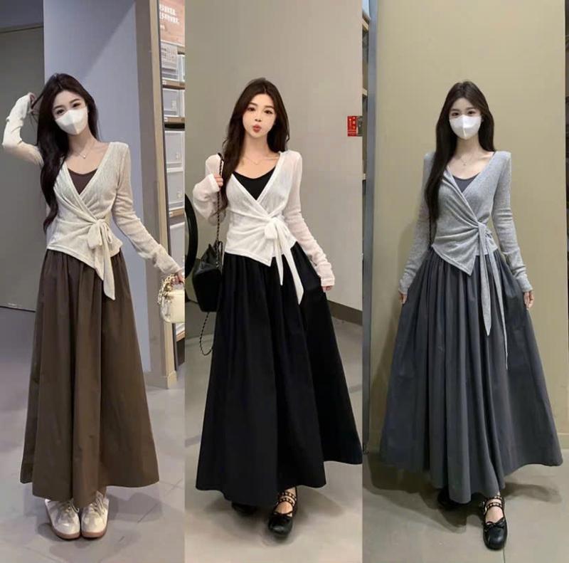 Sét Áo Giấy Buộc Vạt Mix Váy Dài Dành Cho Nữ Dễ Mặc by T.LINH STORE 68( không kèm phụ kiện )