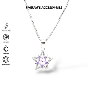 FIVEFAM'S - Kalung Titanium Liontin Permata Bintang Ungu Pria Wanita Unisex Stainless Steel Anti Karat