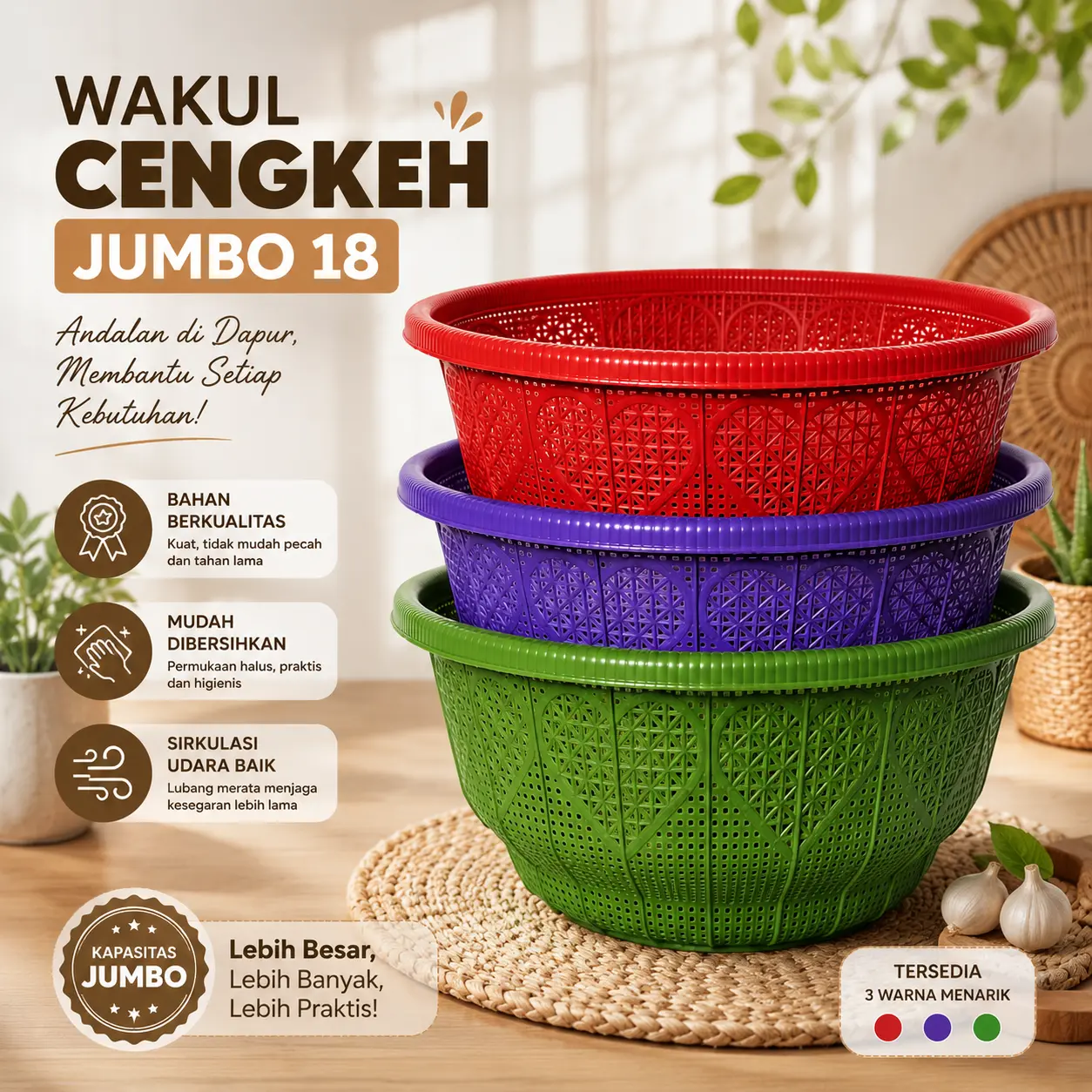 3 PCS WAKUL CENGKEH JUMBO UKURAN 18 / PAKET HEMAT WAKUL JUMBOX / WAKUL JUMBO SERBAGUNAN / WAKUL HAJATAN / BASKOM JUMBO