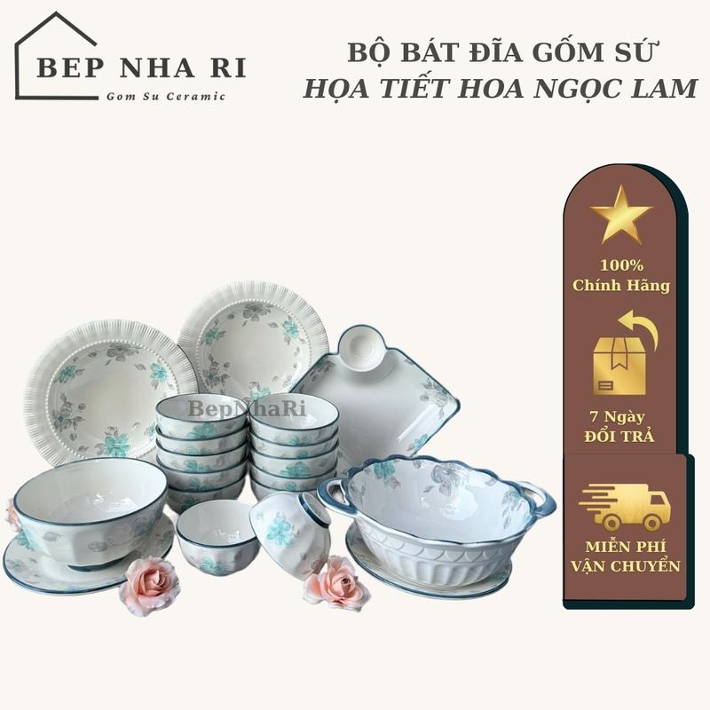    Banoichatchoi   Bộ Bát Đĩa Gốm Sứ Họa Tiết Hoa Ngọc Lam Cao Cấp - Vẻ Đẹp Thanh Khiết Trong Bữa Cơm Gia Đình 