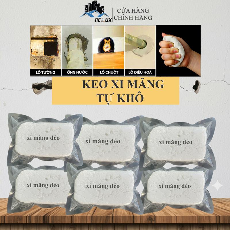 Combo 6 Túi Keo Xi Măng Dẻo Tự Khô Mã KXM01 Dạng Đất Sét Nhanh Khô Chịu Nhiệt Tốt Đa Năng Bít Kín Lỗ Đinh Điều Hoà Ống Nước