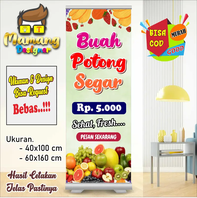 MMT Banner Spanduk Jualan Buah Potong Model Berdiri bb 0