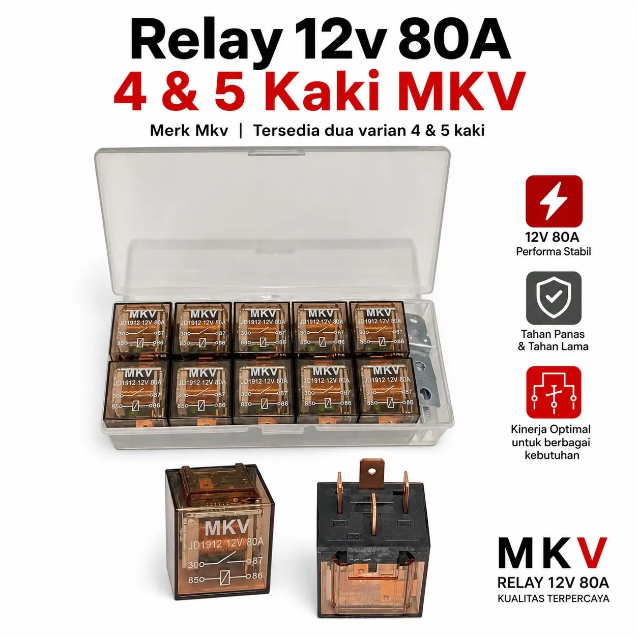 PAKET HEMAT 10 Pcs Relay 4 & 5 kaki 12v 80A  Relay lampu relay lampu tembak  relay biled relay klakson motor mobil