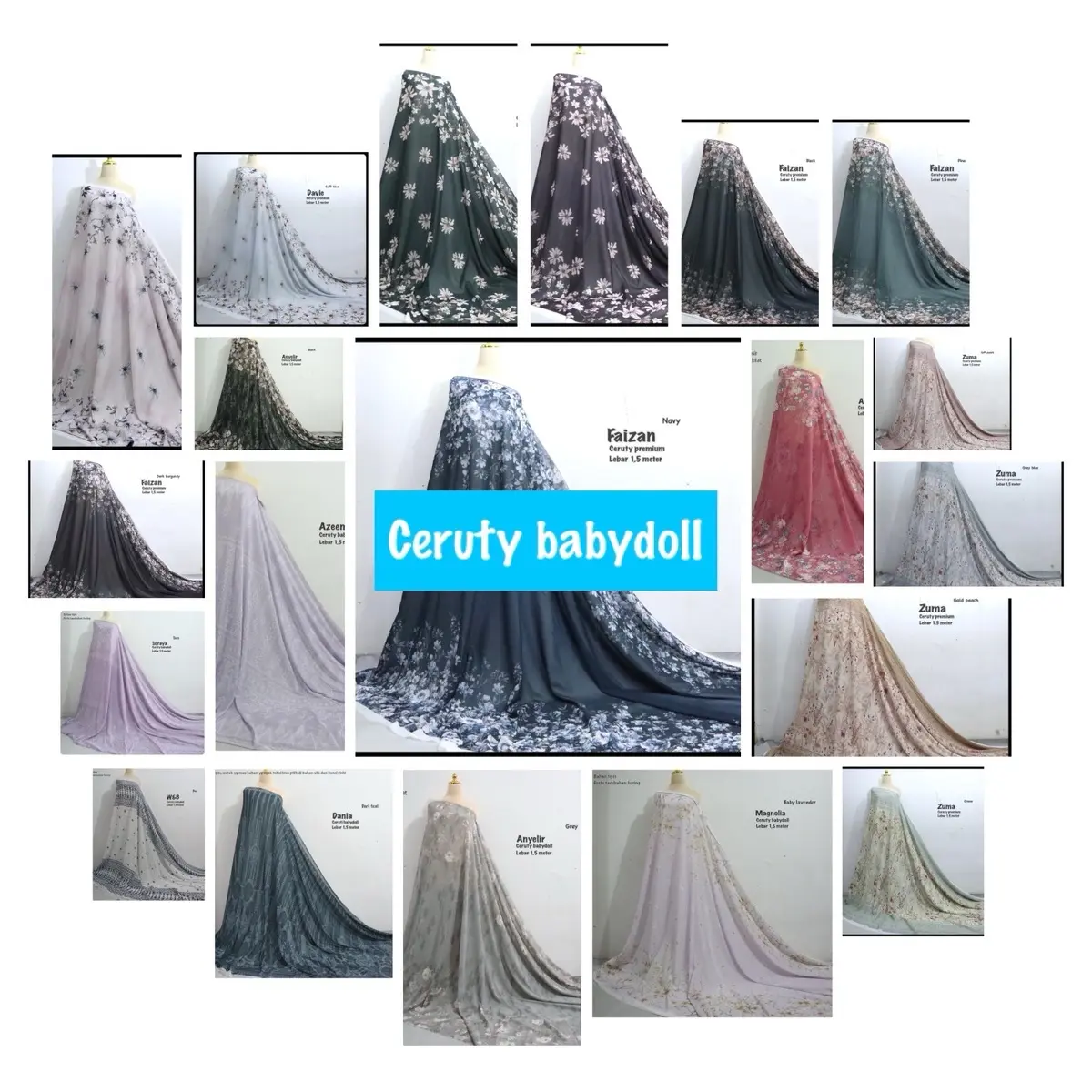 Bahan kain ceruty babydoll printing motif bunga cantik // kain set hijab bahan ceruty