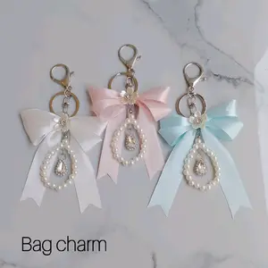 Gantungan Tas Pita Ribbon Pearl keychain Gantungan Hias Pita satin mutiara