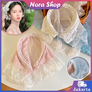 Lace Scarf Tudung Kepala Korea Lucu Estetik Syal Piknik Renda Syal Transparant Aesthetic