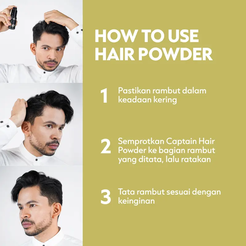 Captain Men's Care Hair Powder 10gr / Hair Powder Pria / Bubuk Penata Rambut / Strong Hold / Matte / Volumizing / Membuat Rambut Tampak Lebih Tebal / Rambut Bertekstur / Mengatasi Rambut Lepek Pomade Rontok 3