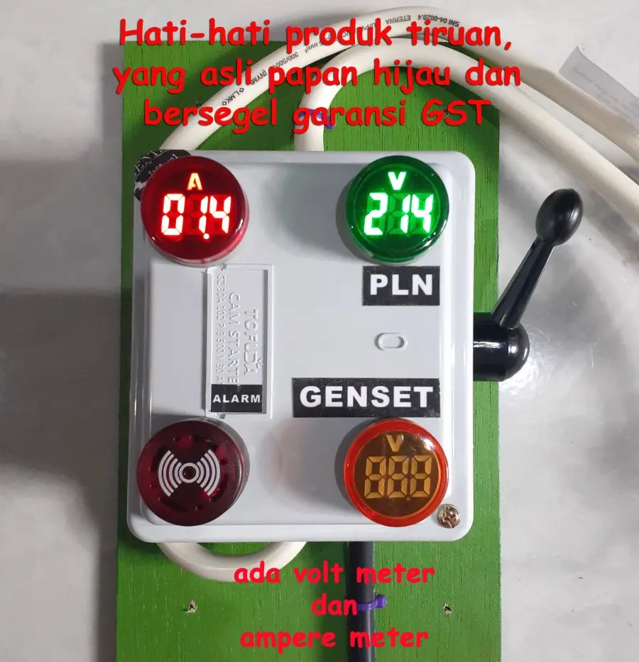 Tuas Pemindah listrik PLN ke Genset ada ampere dan 2 voltmeter cam starter ohm saklar