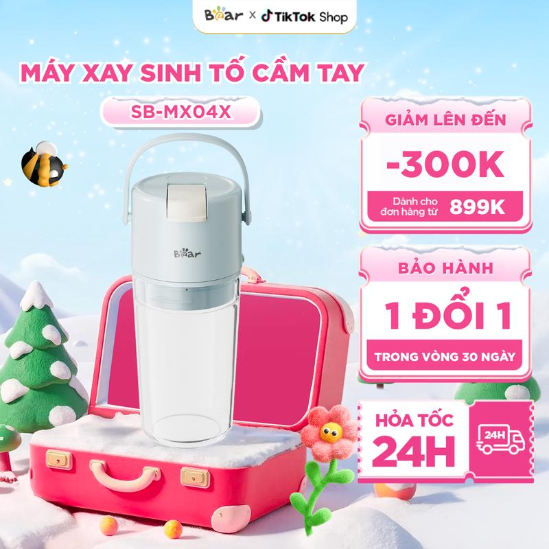  Máy xay sinh tố Bear Máy xay sinh tố cầm tay 0,4L Máy xay sinh tố mini 8 lưỡi dao xay sinh tố hoa quả SB- MX04X 
