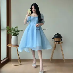 REAL PICT Dress Organza Wanita Elegant / Gaun Pesta Natal liburan / BEST SELLER Anggun Satin Formal Cantik Mewah Simple Kondangan