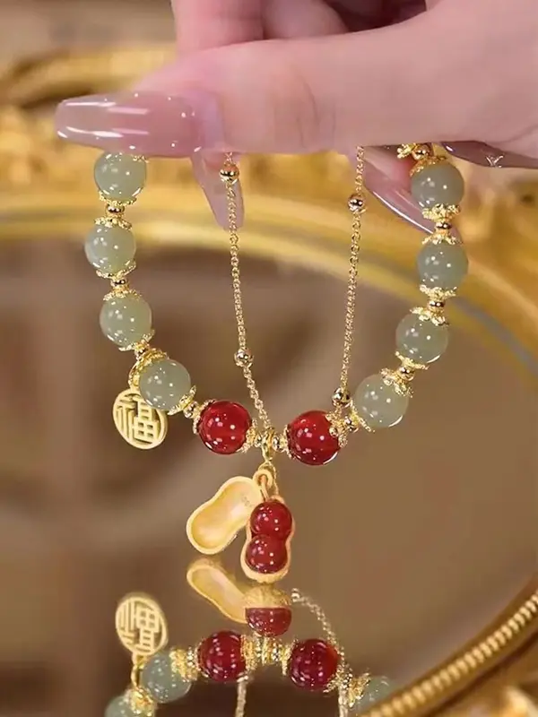 Vòng Tay Mặt Dây Chuyền Hạt Đậu Phộng, Hai Lớp, Vòng Tay Đính Cườm Đáng Yêu, Dây Chuyền Đeo Tay May Mắn Tinh Tế, Dành Cho Nữ, Trang Sức Thời Trang, Thiết Kế Độc Đáo Thanh Lịch Và Cổ Điển, Vòng Tay Hoang Dã Thích Hợp Làm Quà Tặng Bạn Gái 1