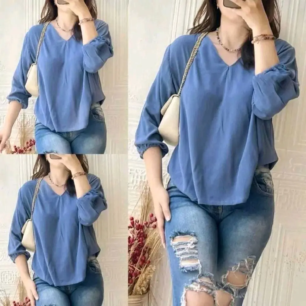 promo atasan v-neck wanita terbaru crinkle airflow