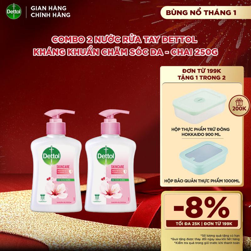 Combo 2 nước rửa tay Dettol kháng khuẩn chăm sóc da - Chai 250g
