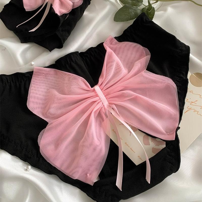Quần Lót Ren Cotton, Phong Cách Gợi Cảm, Dành Cho Nữ, Màu Đen, Cạp Thấp, Nơ Màu Hồng Ngọt Ngào Thiết Kế Dễ Thương Khoét Lỗ, Thoáng Khí Và Thoải Mái, Thích Hợp Cho Bé Gái, Đồ Lót 5