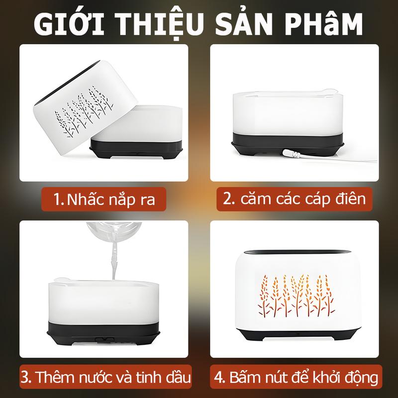 Máy khuếch tán tinh dầu lửa núi lửa tam giác lõi vân gỗ dung tích 150ml máy tạo…