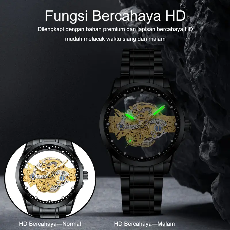【003Harga telah diganti, cepat beli】BIDEN Jam Tangan Pria Anti Air Transparan Dial Cool Kuarsa Tali Stainless Steel Jam Tangan Cowok  YN0574 4