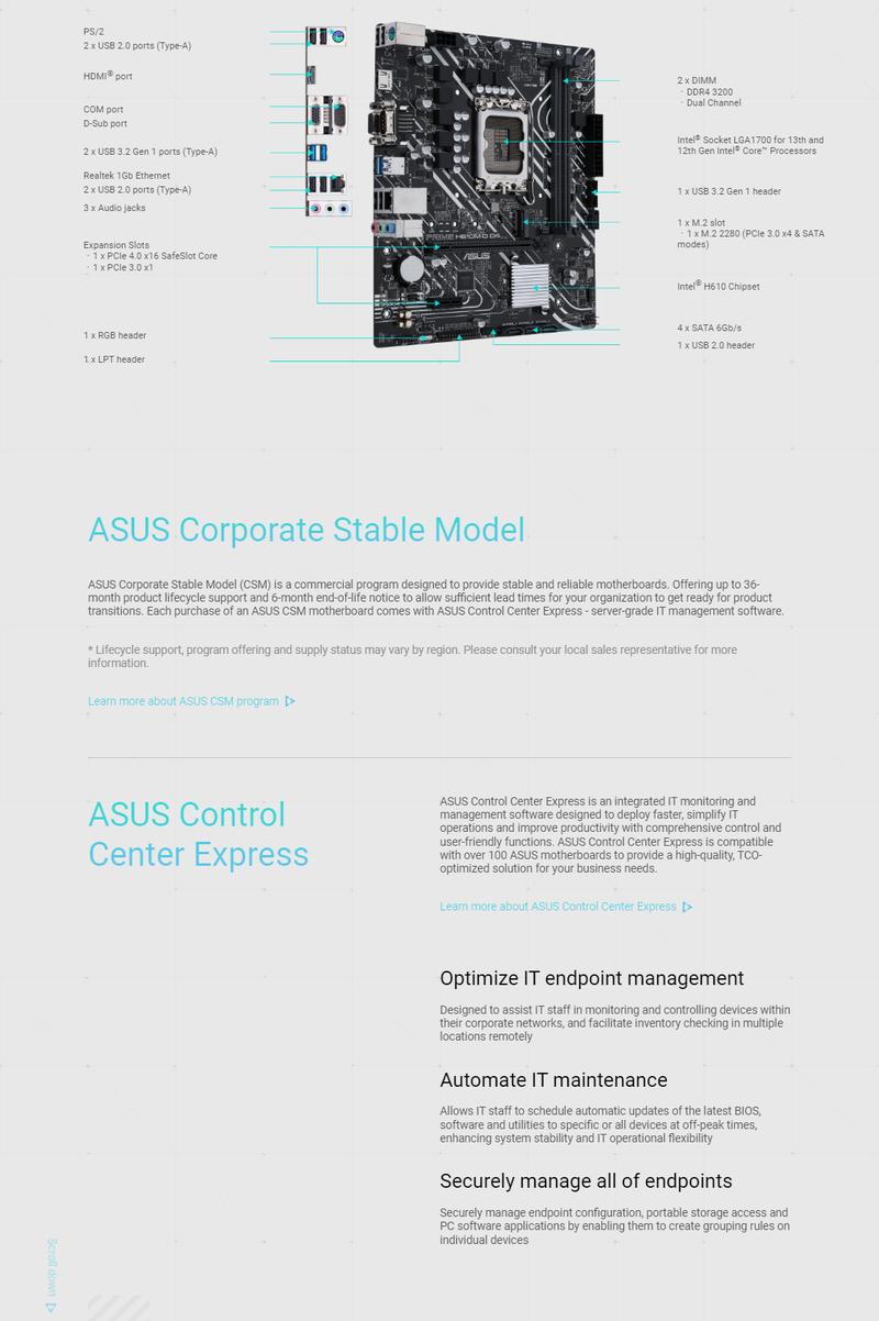 Product Introduction of ASUS PRIME H610M-D D4-CSM Intel H610 (LGA 1700) mATX motherboard with DDR4, PCIe 4.0, M.2 slot, Realtek 1 Gb Ethernet, HDMI, D-Sub, USB 3.2 Gen 1 ports (3 YEARS WARRANTY BY AVERTEK ENTERPRISES PTE LTD) 0