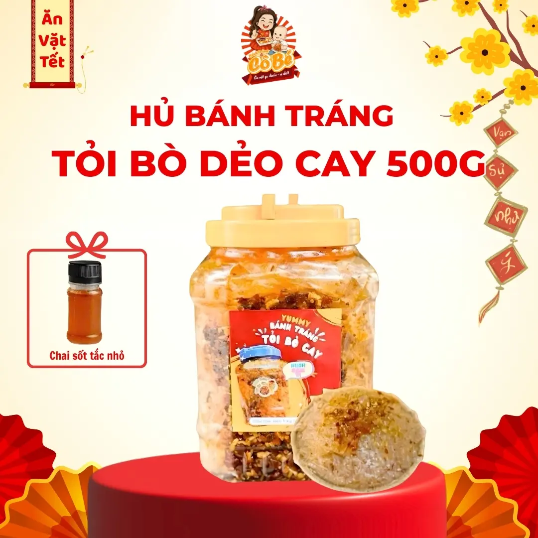 Hủ Bánh Tráng Khô Bò Dẻo Cay 500Gr - BÁNH TRÁNG CÔ BÉ - Ăn Vặt Snack Food