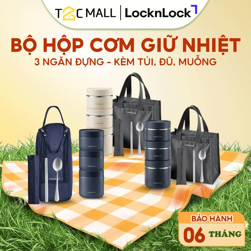 (Kèm Thìa Đũa Inox Và Túi Chống Sốc Cao Cấp) Bộ Hộp Cơm Giữ Nhiệt 3 Ngăn Văn Phòng LocknLock Pump Vacuum Lunch Box Thép không gỉ 304, 3 Ngăn Đều Giữ Nhiệt dung tích 1100ml (300ml*2, 500ml*1) LHC8052S01 LHC8052S02 Hàng Chính Hãng T2Cmall hộp  cơm