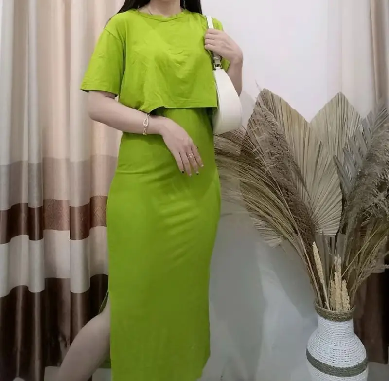 BAKUL BAJU WANITA Yoonah Set | One Set Skirt | Setelan Wanita Rok Belah Samping Panjang Atasan Rayon Dewasa Pendek 0
