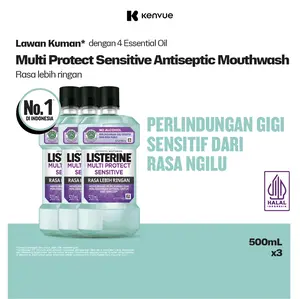 Bundling Listerine Multi Protect Sensitive Mouthwash 500ml (PAKET ISI 3) - Obat Kumur Antiseptik Mulut - Membersihkan Gusi