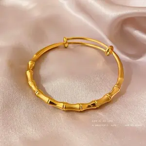 (Bebas beli 2 dapat bonus) T04 COD Gelang bambu terbuka emas bisa arur ukuran mewat titanium