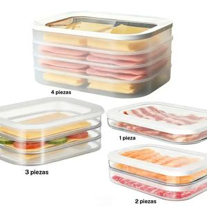 Contenedores apilables para almacenamiento de alimentos, organizador para refrigerador, caja para conservación de carne, diseño reutilizable y a prueba de fugas, ahorra espacio, apto para tocino, jamón y queso