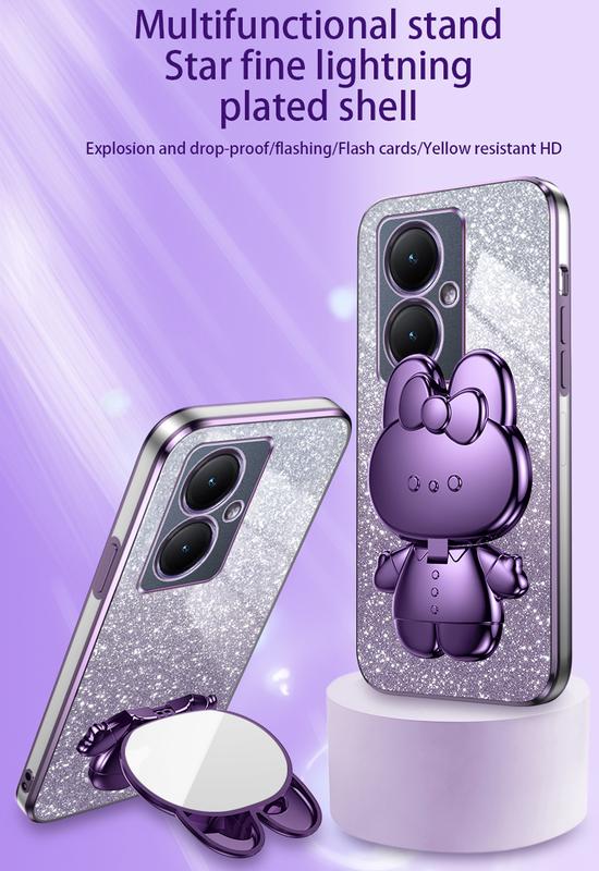 Product Introduction of New Phone Casing For OPPO Reno 13 Pro 5G 13F 12 Pro 12F 11F 11 Pro Reno13Pro A3x A3 Pro 5G A79 A60 A18 A38 A58 Soft Case Glitter Paper + Rabbit Mirror Bracket Holder Electroplated Phone Case 1