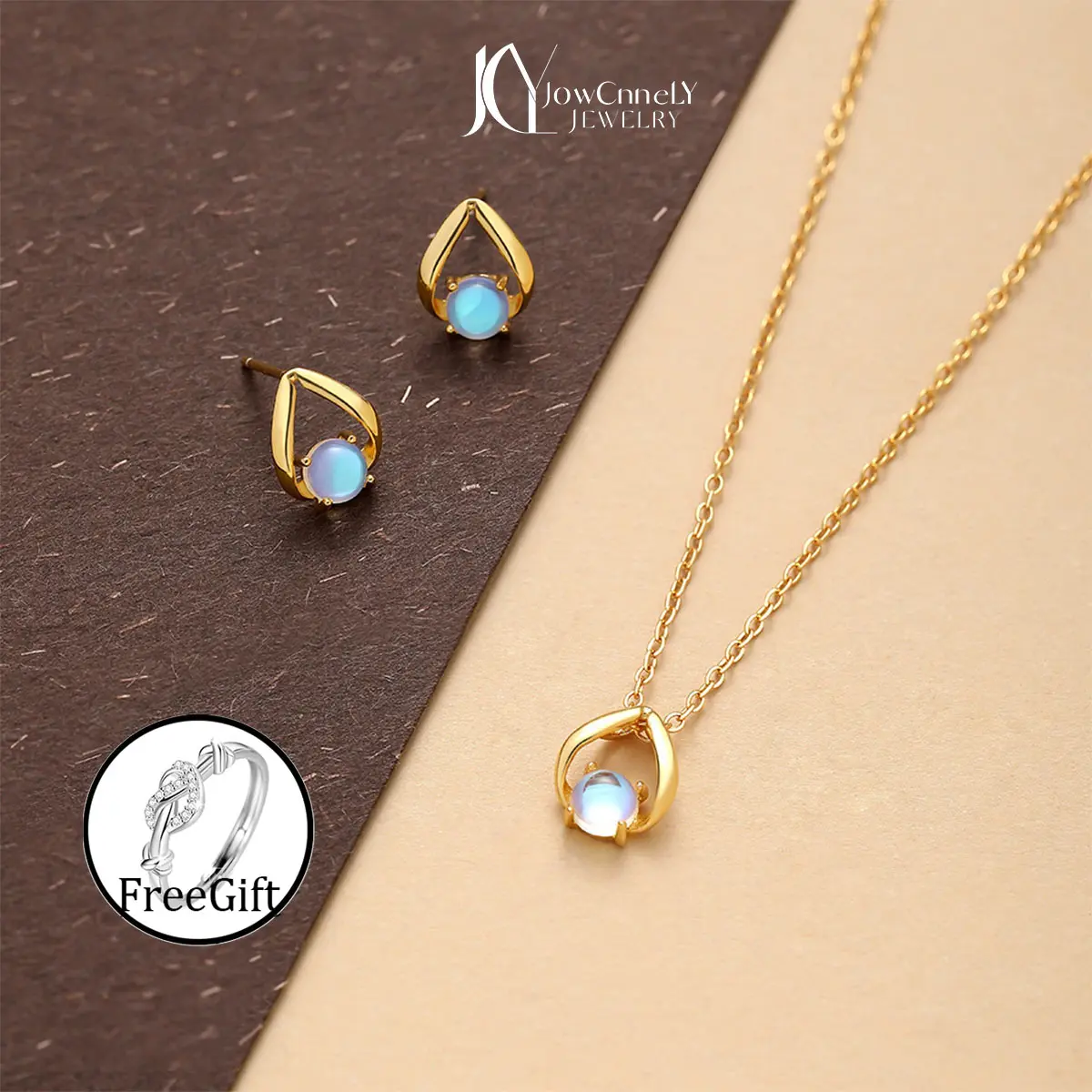 Bộ Bông Tai Và Vòng Cổ, Thiết Kế Đá Sáng Bóng Bằng Bạc Sterling 925, Phong Cách Dễ Thương Và Thanh Lịch, Tinh Tế, Quà Tặng Miễn Phí, 1 Chiếc Nhẫn Trái Tim Hợp Kim, [223]