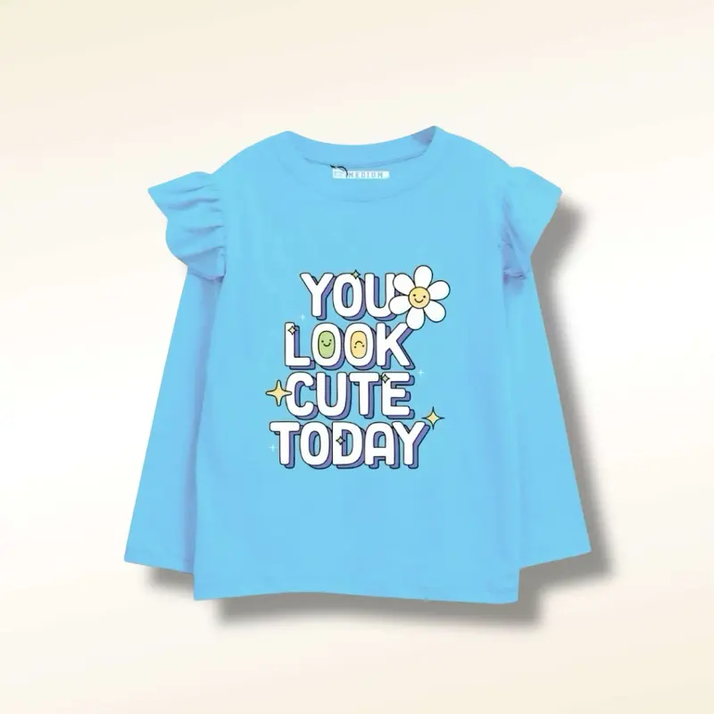 Baju Tangan Panjang Anak Perempuan Katun 30s Sablon Plastisol Ruffle Umur 4-10 tahun Fashion 3