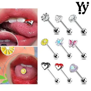 YY 1 Buah Stainless Steel Tongue Rings 14G Tongue Piercing Heart/Butterfly Tongue Ring Piercing