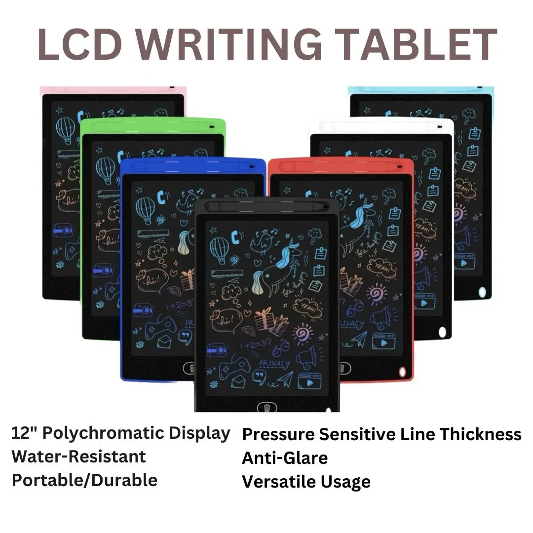12” LCD Writing Tablet Pad | Polychromatic Display | Pressure Sensitive Technology | Water Resistant | Anti-Glare | Educational | Gift Set