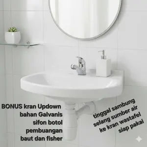 Wastafel cuci tangan Plastik PVC PREMIUM DENGAN SIFON BOTOL DAN KRAN UP DOWN GALVANIS