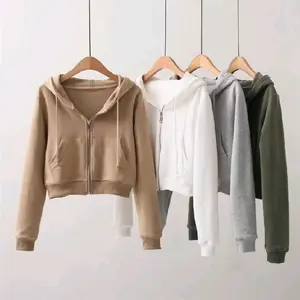 Topi Laris Hoodie Crop Top Korea cantik Atasan Sweater Wanita Oversize Outer Panjang Fleece Remaja Tangan Santai
