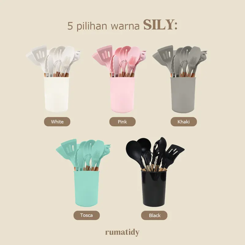 SILY Spatula Set 12pcs Alat Masak Silicone Sodet Steak Clip Set Oil Brush Kitchen Cooking Kayu Kitchenware 1