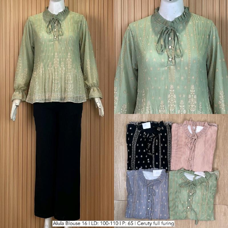 Meijiwang Top atasan Kemeja blouse wanita plisket motif ceruty korean style by meijiwang / Atasan Ceruty Motif Wanita Terbaru / Blouse Ceruty Plisket Panjang Dewasa etnik Busui 9