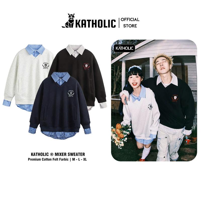 Áo Sweater Mix Sơ Mi Kẻ Nam Nữ Local Brand KATHOLIC Chất Liệu Nỉ Hai Da Form Rộng Oversize KAT033 Menswear