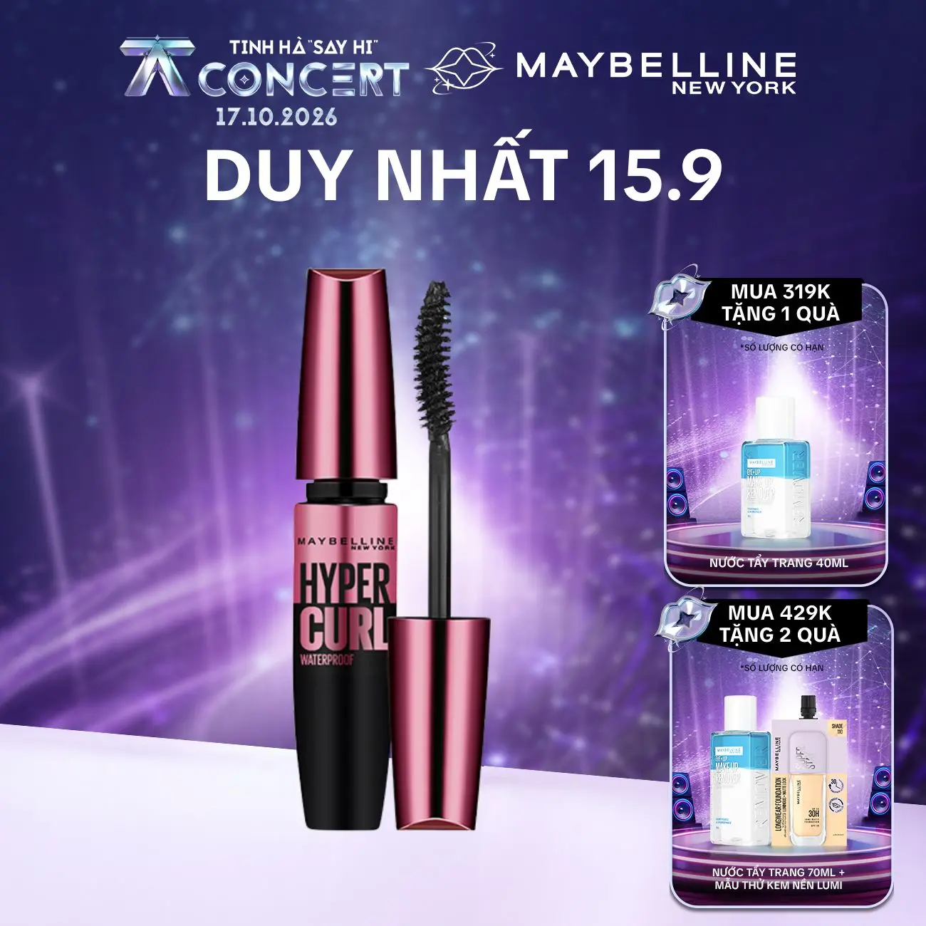 Mascara Dài Mi và Cong Mi Maybelline New York Hyper Curl Waterproof Chuốt Mi Đen Không Lem Không Trôi 9.2ml