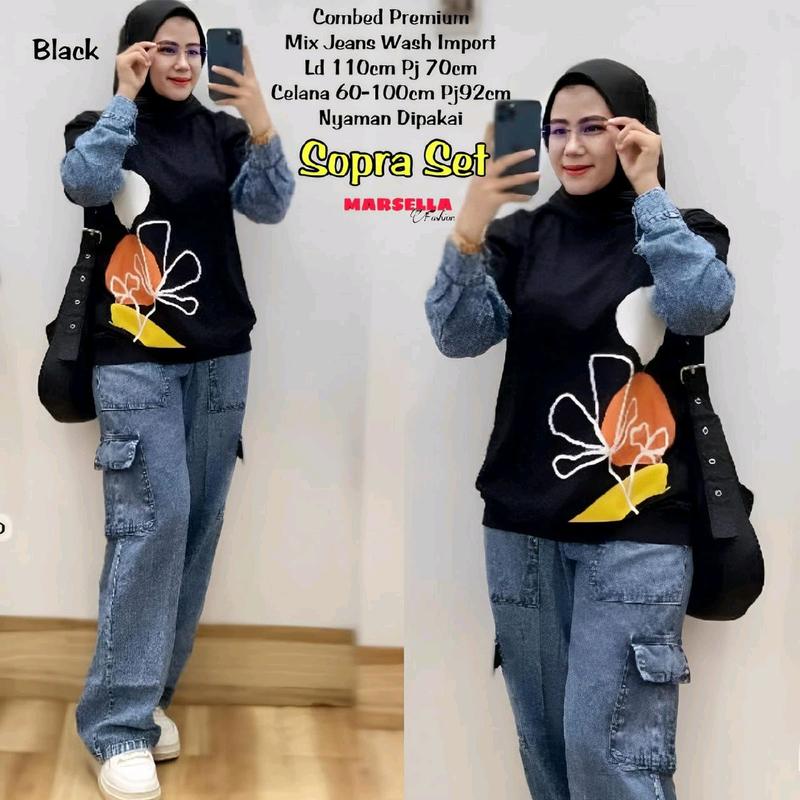 Sopra Set Celana Wanita Terbaru Setelan Celana Jeans Kekinian 1