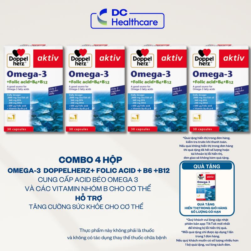 ID3 TPBVSK Combo 4 Hộp Doppelherz Omega-3 Dầu Cá Hộp 30 viên - Bổ sung Acid Folic, B6, B12