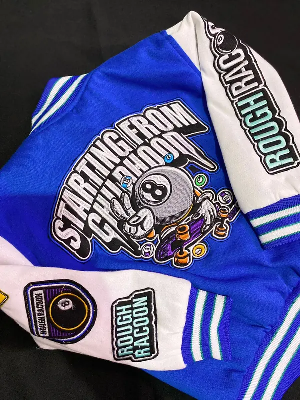 jaket varsity / baseball anak biru full Bordir billiard Motif Fashion 5