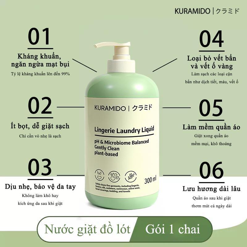 【MUA 1 TẶNG 1】Nước Giặt Đồ Lót KURAMIDO - Kháng Khuẩn 99.9%, Diệt Mạt & Khử Mùi | Làm Sạch Nhẹ Nhàng, Không Hại Vải | Chuyên Dụng Áo Lót, Đồ Mỏng