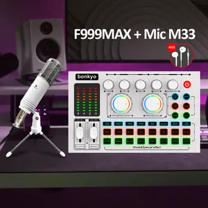 Bonkyo F999MAX M33 Sound Card Siaran Langsung Bluetooth Mixer Audio Karaoke dengan Mikrofon Metal Chip Pengurangan Kebisingan 41.1KHz 16 Bit untuk Laptop Kartu
