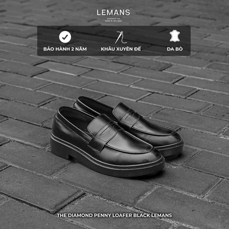  Giày da bò Penny Loafer Black LEMANS giày lười công sở da bò nguyên tấm Bảo hành chính hãng 24 tháng Cao Su Shoes 