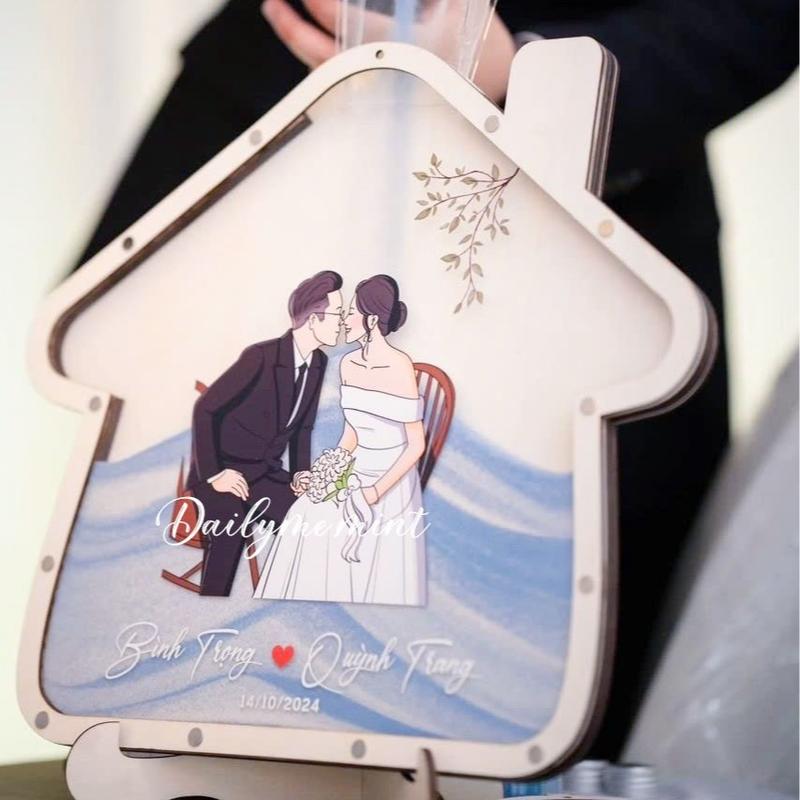 Tranh Rót Cát/Rót Gạo Ngày Cưới Hình Ngôi Nhà Nấm Thiết Kế Theo Yêu Cầu - Dailymemint