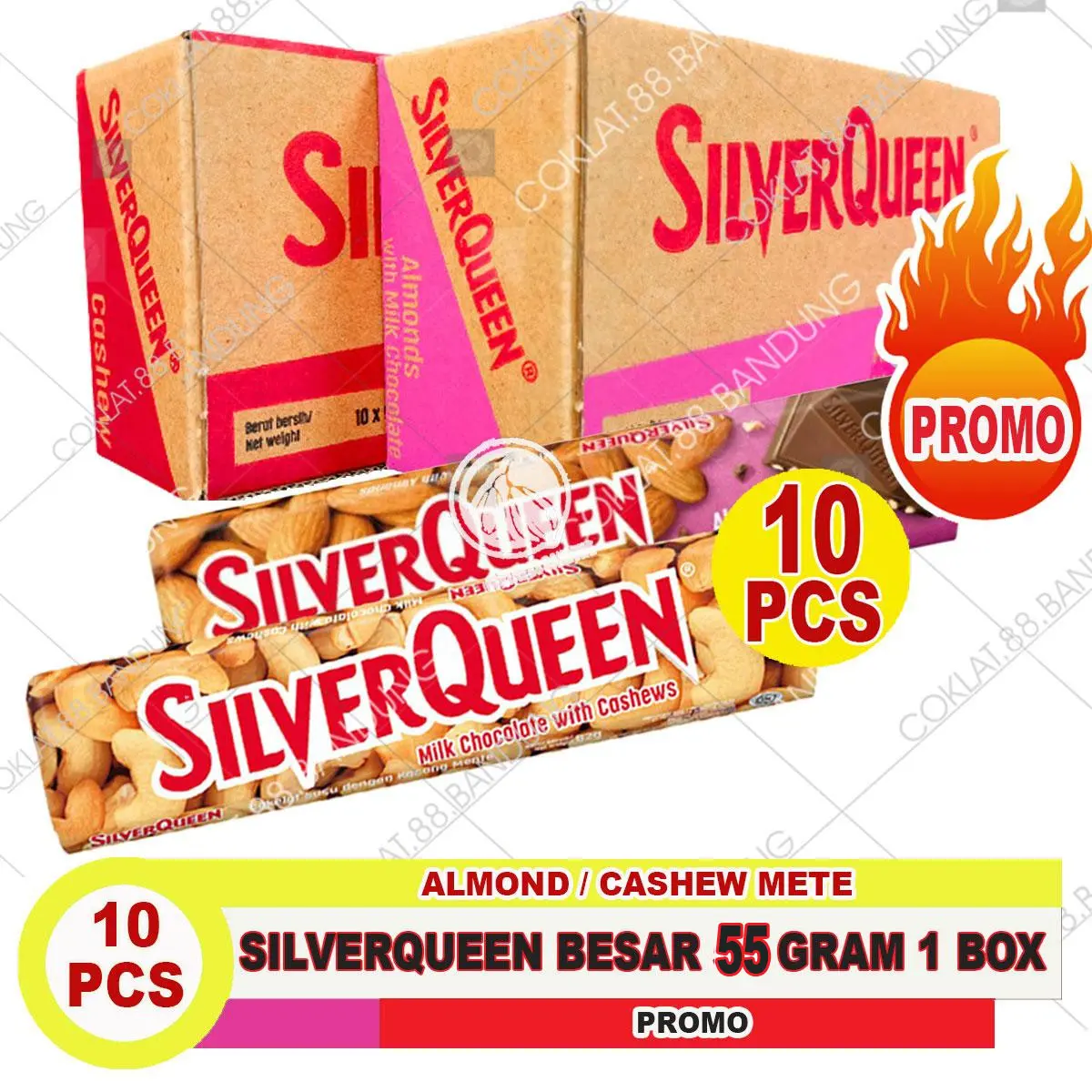 COKLAT SILVERQUEEN 55 GRAM ex 58 Gr 1 BOX 10 PCS, SILVERQUEEN 55gr Chooclate Susu Choco Mede Snacks Food