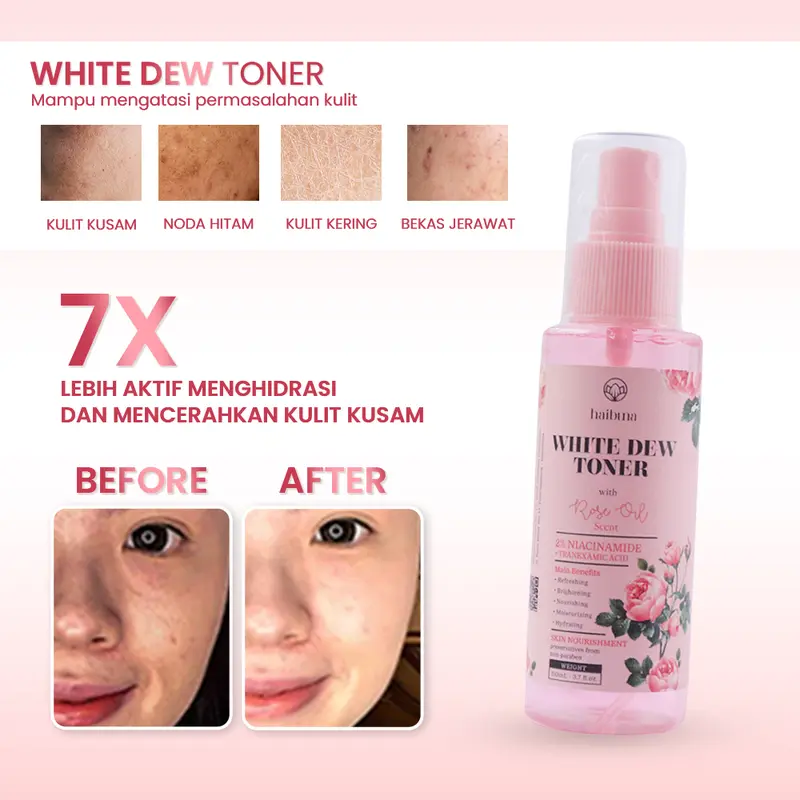 HB Haibuna  White DEW SET + Serum (5pcs) | Whitening Set - Niacinamide Tranexamic | Perawatan Membantu Mencerahkan dan menyamarkan FLEK Hitam | skincare Aman bumil busui | Extract Rose Oil 7